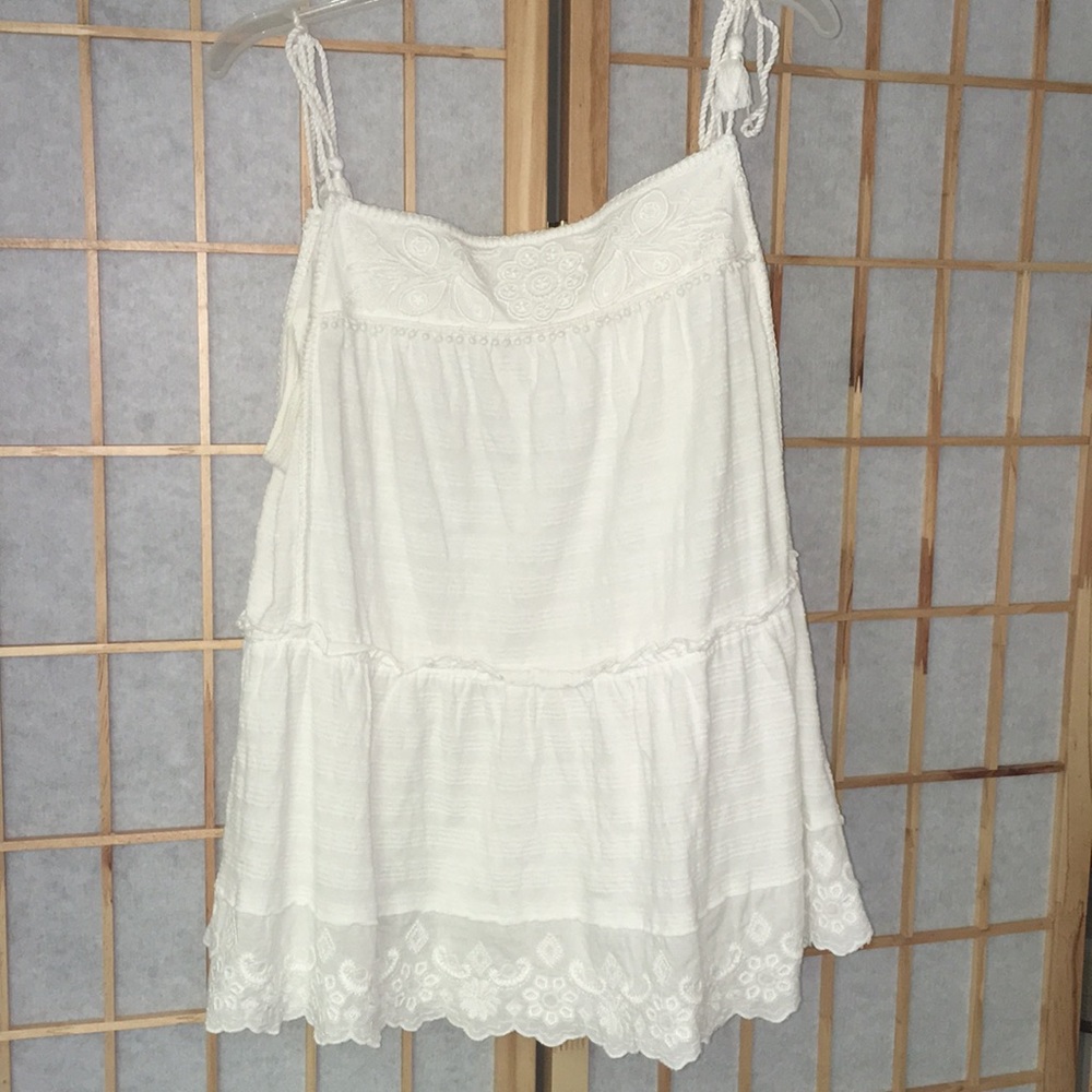 White Floral and Stripped Patterned Tank Top